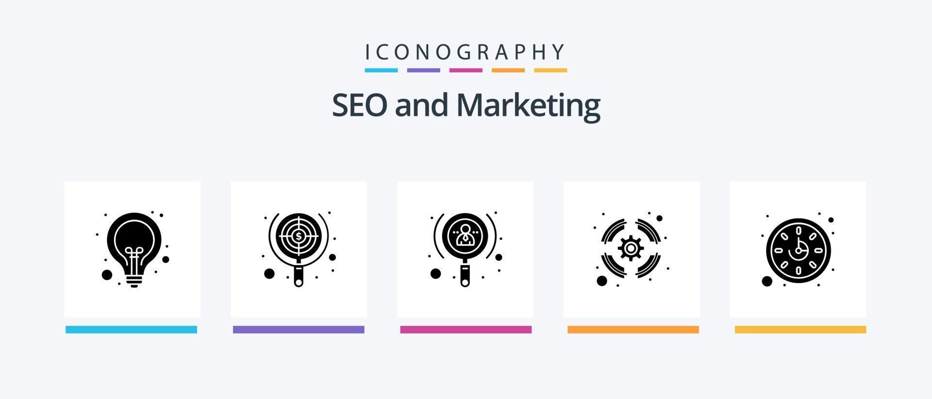 Seo Glyph 5 Icon Pack Including support team. seo. focus. lifebuoy. investor. Creative Icons Design vector