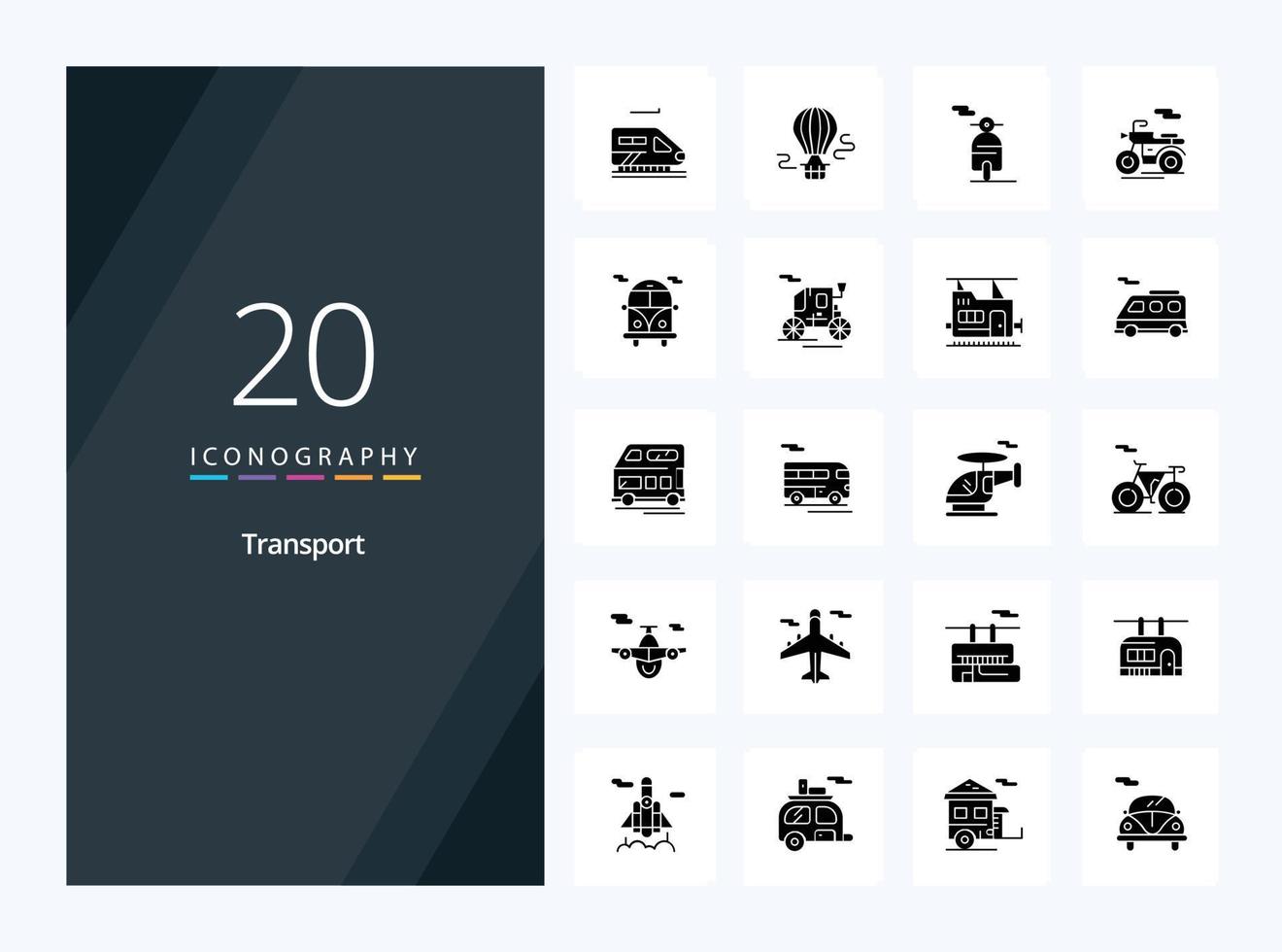 20 icono de glifo sólido de transporte para presentación vector