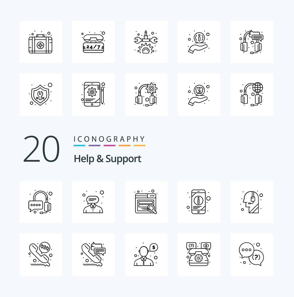 20 Help And Support Line icon Pack like call centre call seo assistance mobile information vector