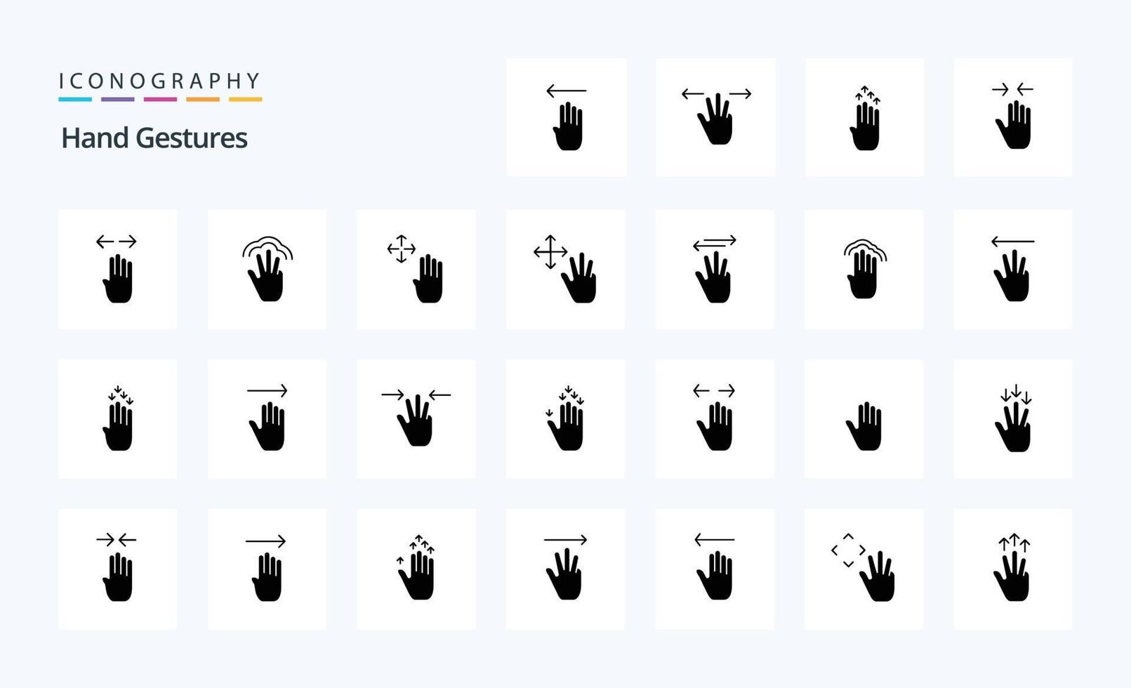 25 Hand Gestures Solid Glyph icon pack vector