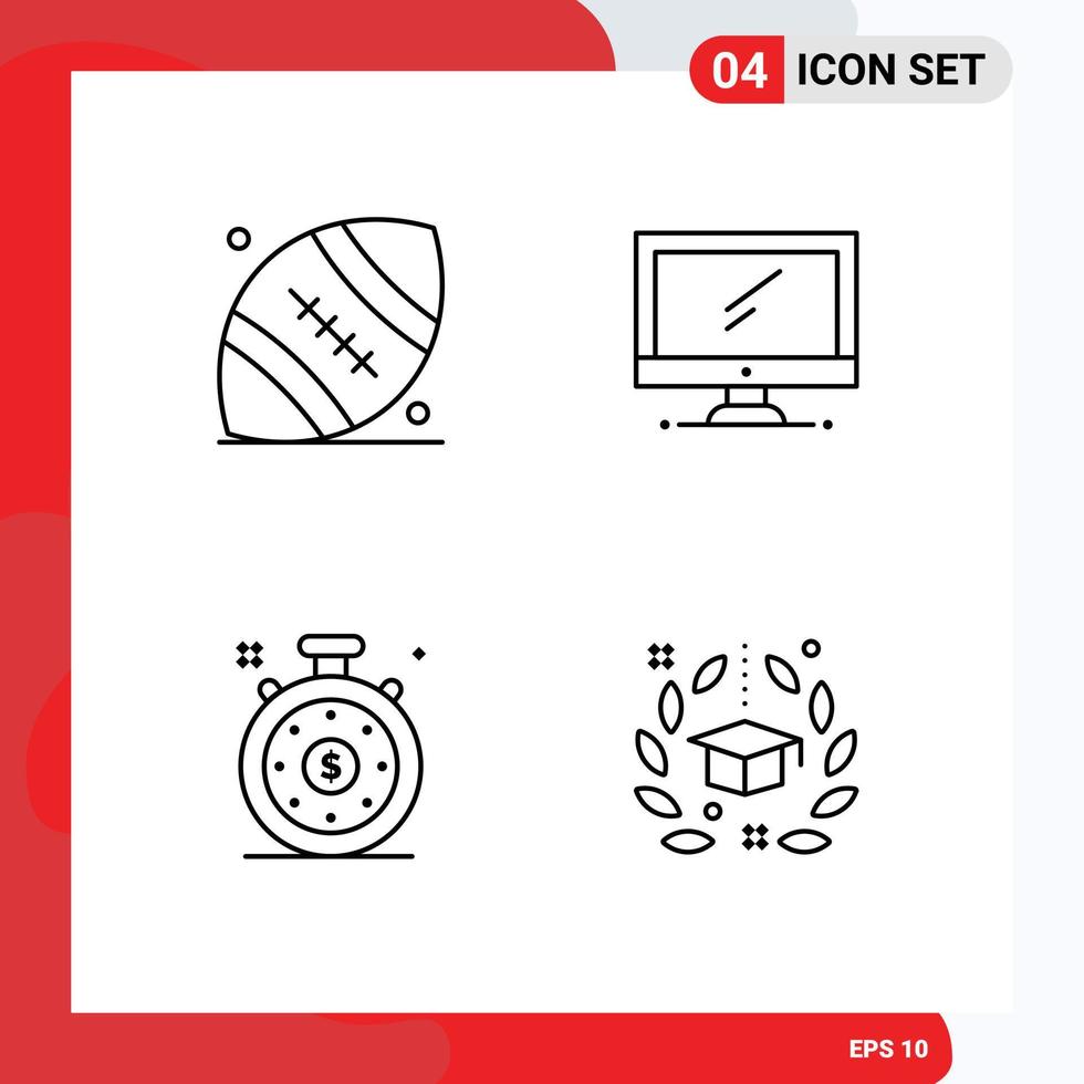 Group of 4 Modern Filledline Flat Colors Set for american football clock thanksgiving device speedometer Editable Vector Design Elements