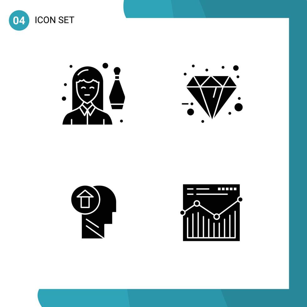 4 Thematic Vector Solid Glyphs and Editable Symbols of bowling special leisure diamond head Editable Vector Design Elements