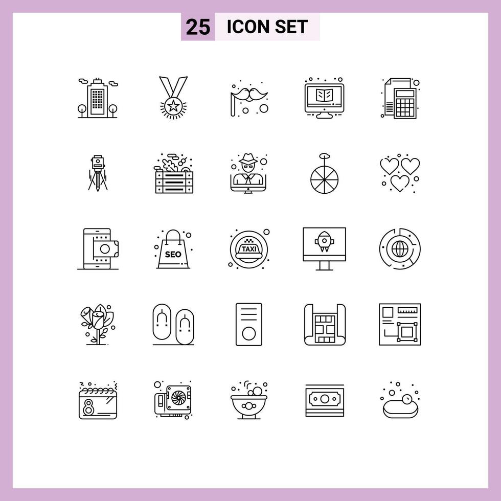 Modern Set of 25 Lines Pictograph of monitor study reputation online moustache Editable Vector Design Elements