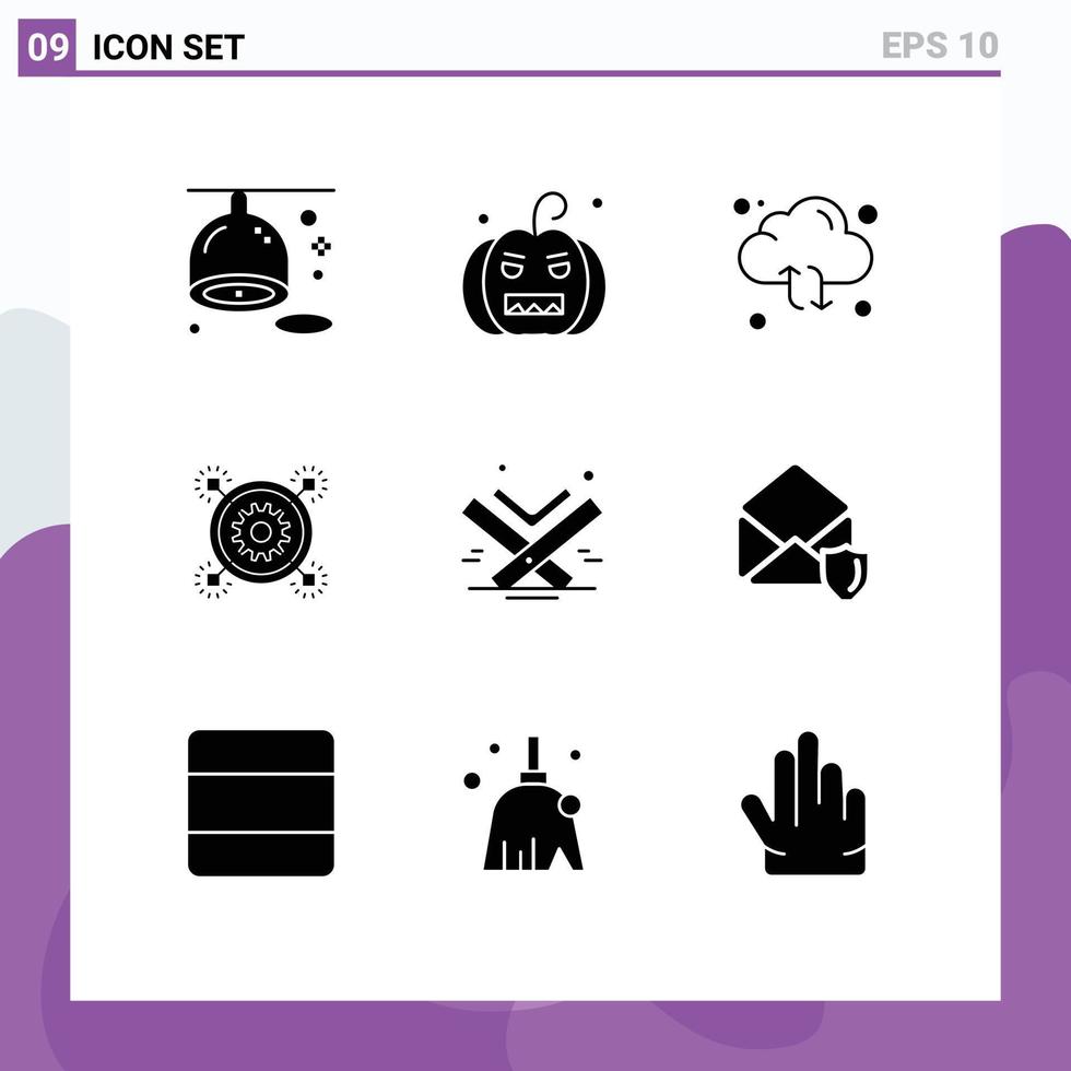 Pictogram Set of 9 Simple Solid Glyphs of gear idea cloud business reload Editable Vector Design Elements