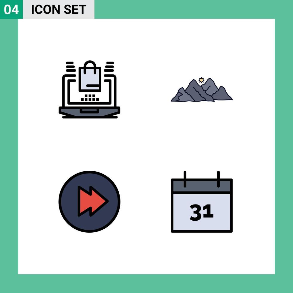 conjunto de 4 colores planos de línea de llenado vectorial en la cuadrícula para los elementos de diseño vectorial editables del calendario comercial hacia adelante vector