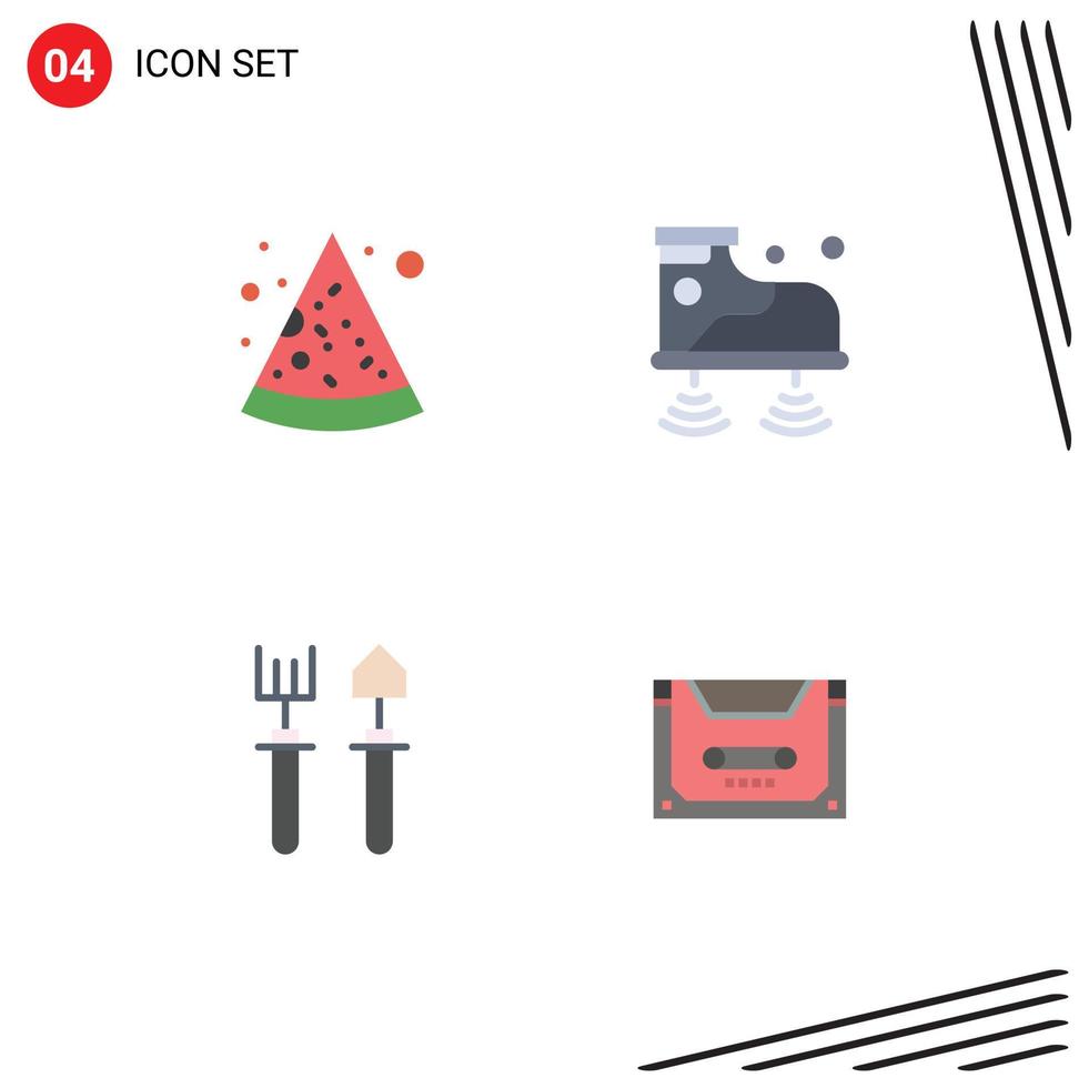 Modern Set of 4 Flat Icons and symbols such as fast food rake shoes technology analog Editable Vector Design Elements