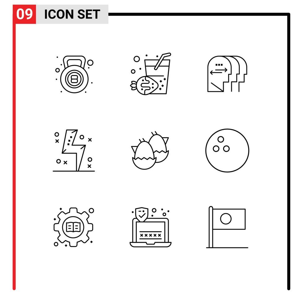 User Interface Pack of 9 Basic Outlines of baby power charactore energy charge Editable Vector Design Elements