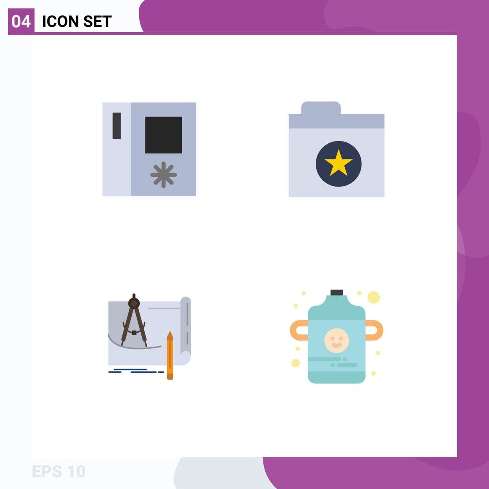 User Interface Pack of 4 Basic Flat Icons of fridge construction favorite blueprint plan Editable Vector Design Elements