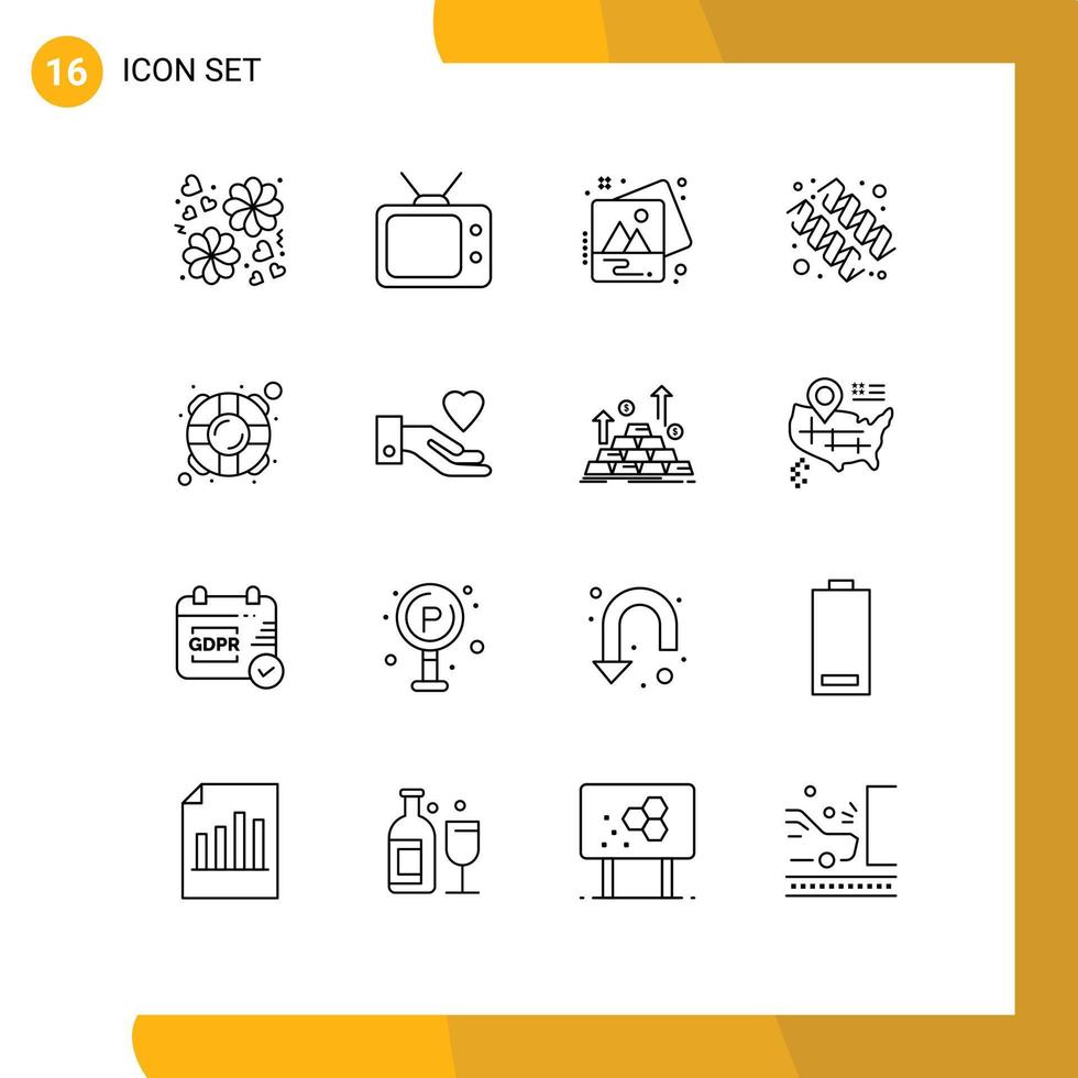 Universal Icon Symbols Group of 16 Modern Outlines of safety life picture help supplement Editable Vector Design Elements