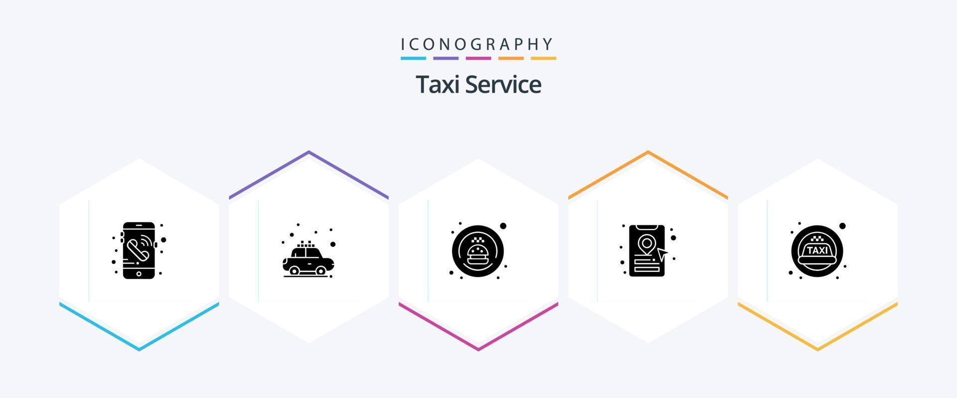 Taxi Service 25 Glyph icon pack including . siren. food. cab. online cab booking vector