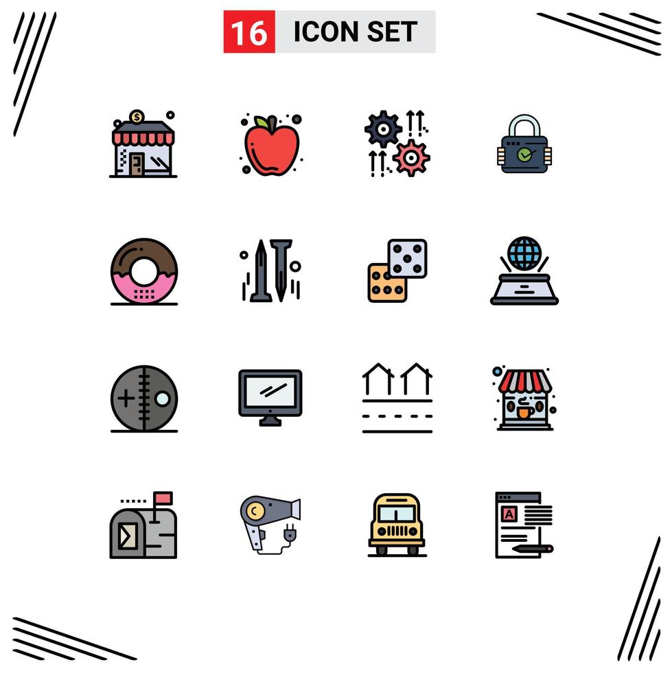 16 User Interface Flat Color Filled Line Pack of modern Signs and Symbols of cooking security setting padlock arrow Editable Creative Vector Design Elements