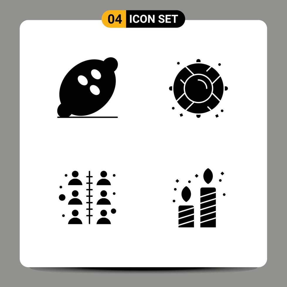 Universal Icon Symbols Group of 4 Modern Solid Glyphs of dessert building fruits emergency team Editable Vector Design Elements