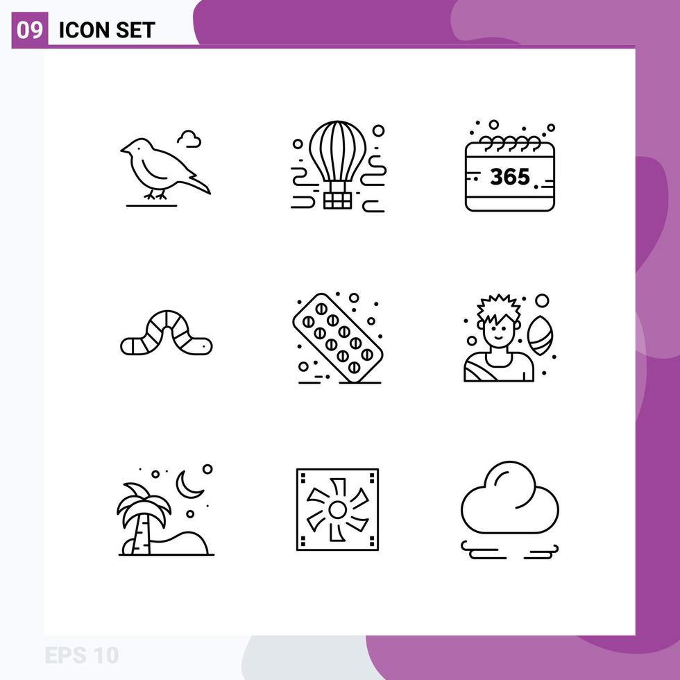 Set of 9 Commercial Outlines pack for healthcare insect balloon bug year Editable Vector Design Elements