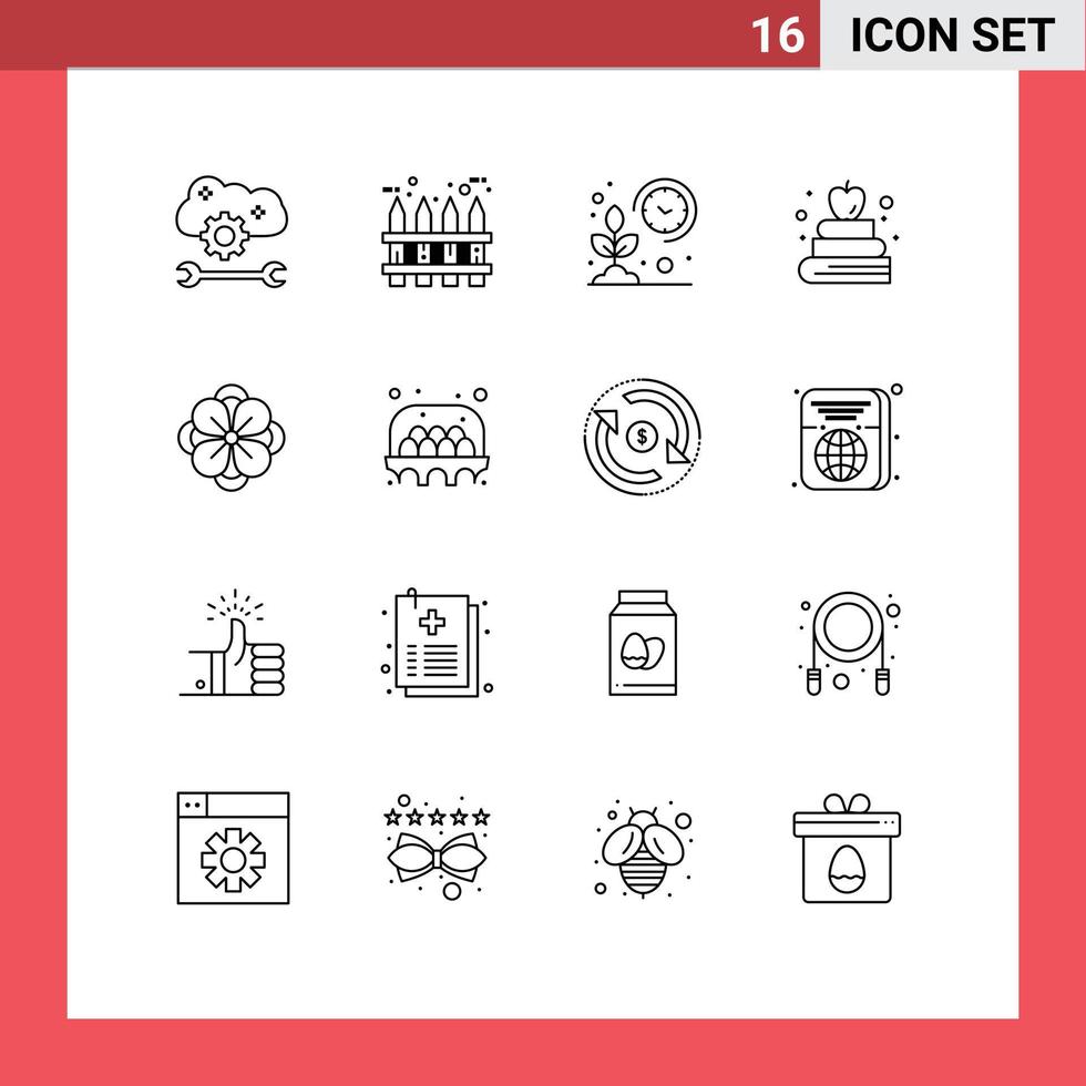 User Interface Pack of 16 Basic Outlines of anemone book wood apple grow Editable Vector Design Elements