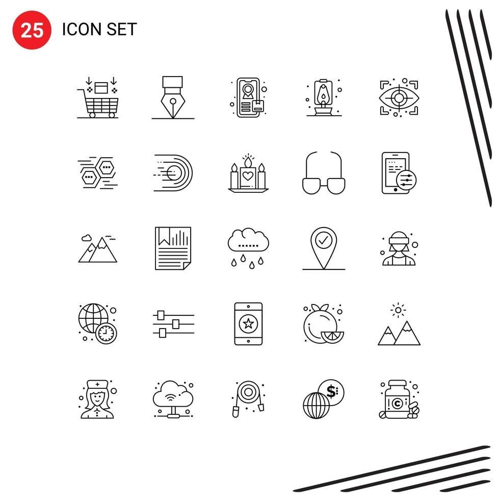 Mobile Interface Line Set of 25 Pictograms of network security wreath scan travel Editable Vector Design Elements