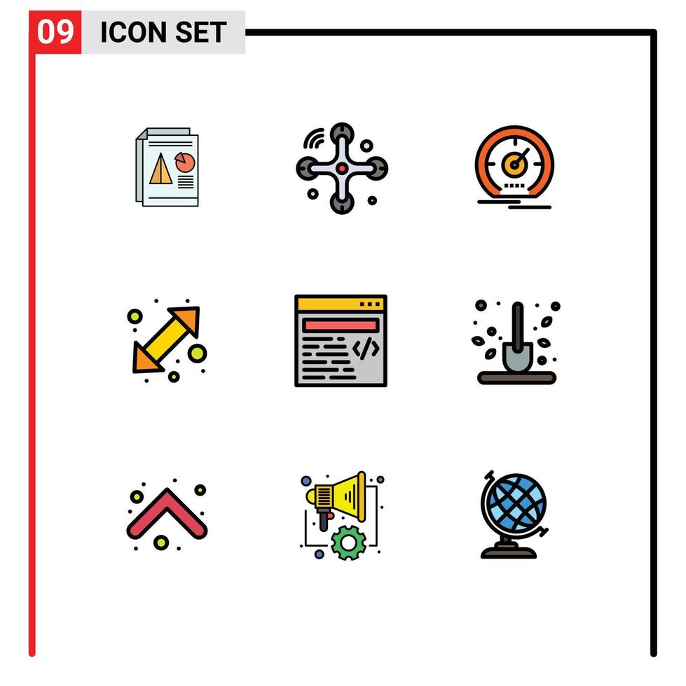 Pack of 9 Modern Filledline Flat Colors Signs and Symbols for Web Print Media such as up down go internet of things arrow speed Editable Vector Design Elements