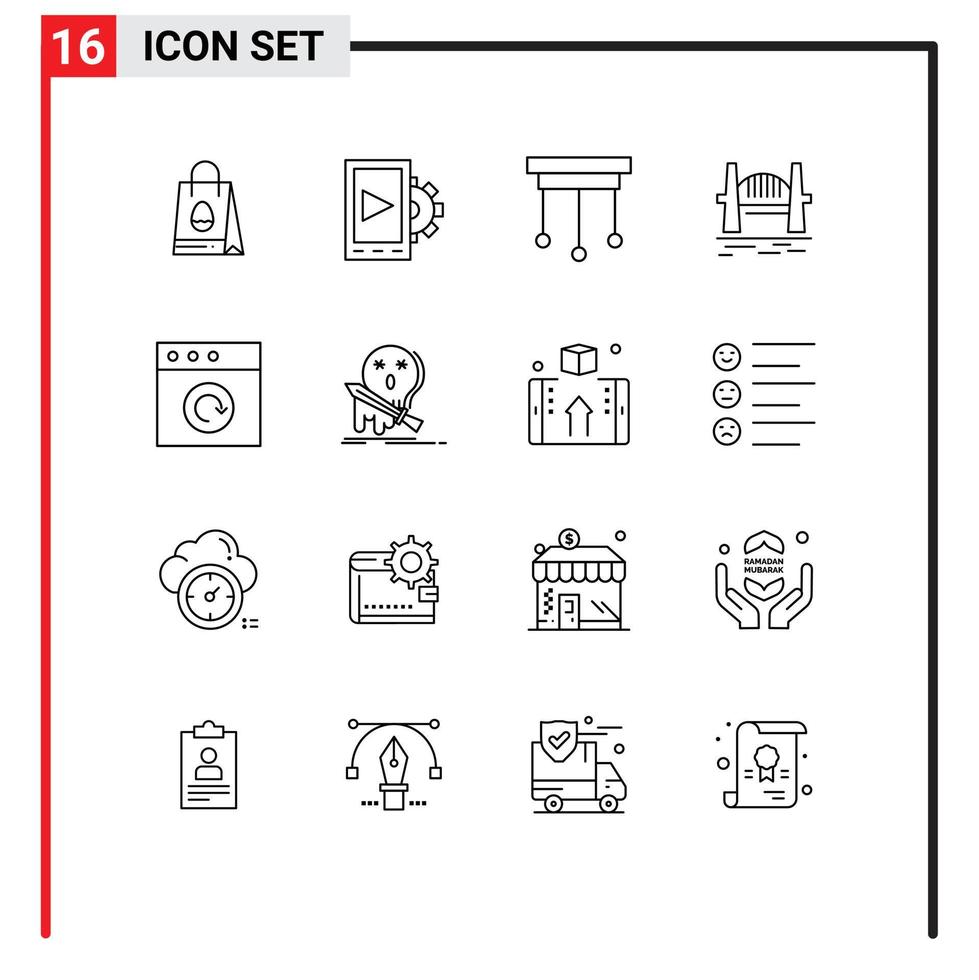 Universal Icon Symbols Group of 16 Modern Outlines of mac sydney decorations harbour bridge Editable Vector Design Elements