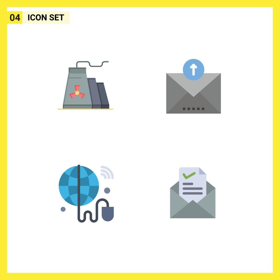 Group of 4 Modern Flat Icons Set for building iot industry outline world Editable Vector Design Elements