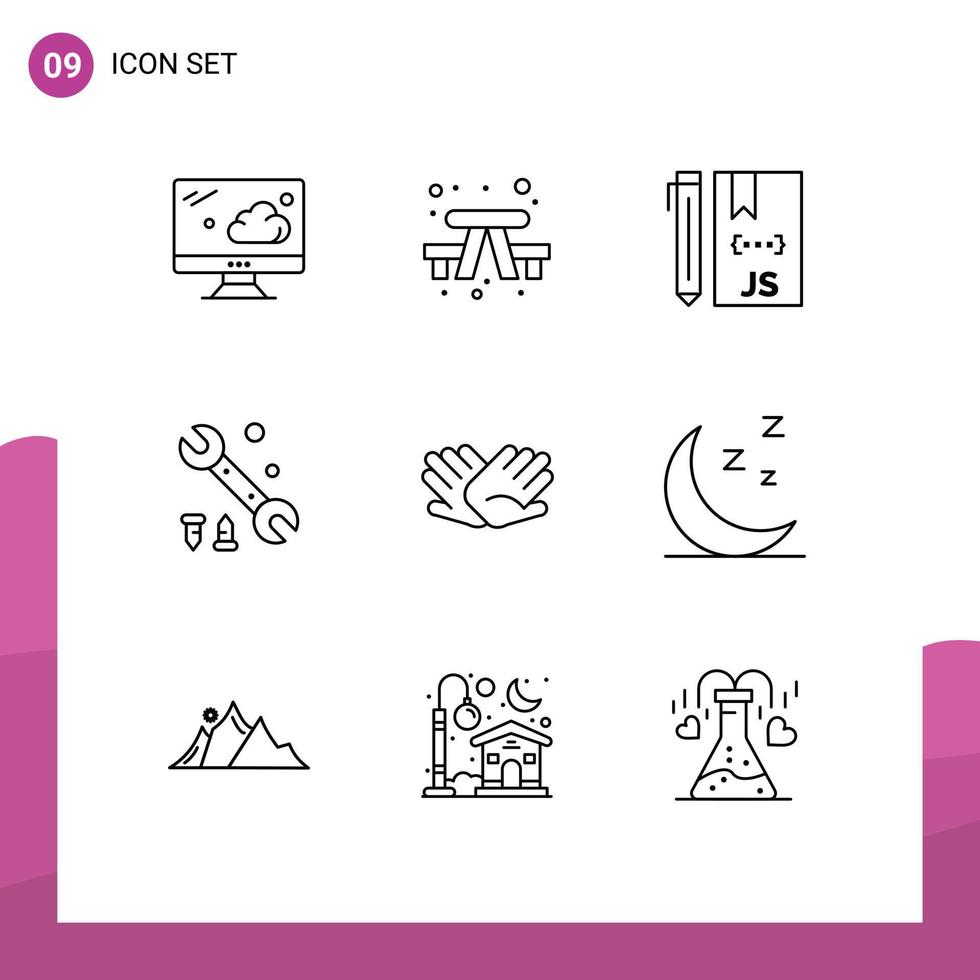 Universal Icon Symbols Group of 9 Modern Outlines of help charity coding tool wrench Editable Vector Design Elements