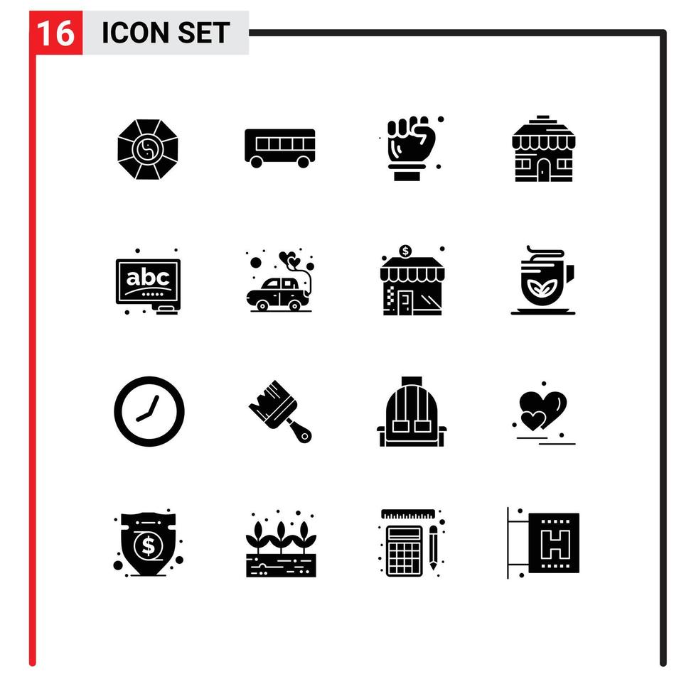 Editable Vector Line Pack of 16 Simple Solid Glyphs of learn board architect abc house Editable Vector Design Elements