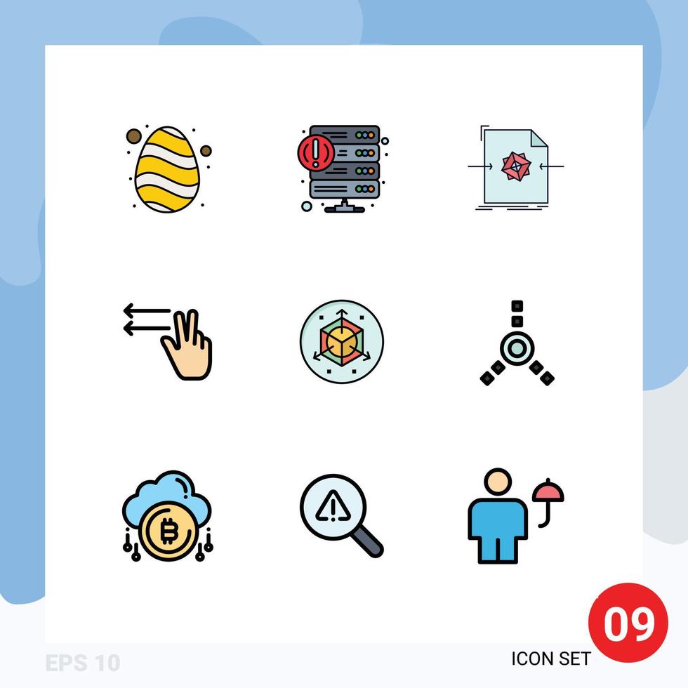 Filledline Flat Color Pack of 9 Universal Symbols of modification lefts web gesture processing Editable Vector Design Elements