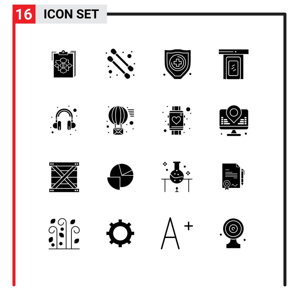 Set of 16 Modern UI Icons Symbols Signs for help home cotton swab door rainy Editable Vector Design Elements