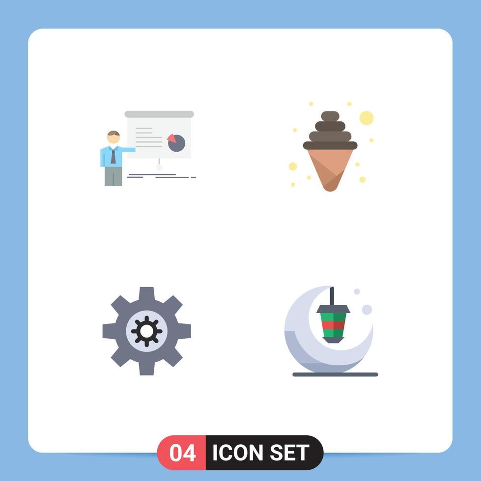 Mobile Interface Flat Icon Set of 4 Pictograms of graph gear report cream motivation Editable Vector Design Elements