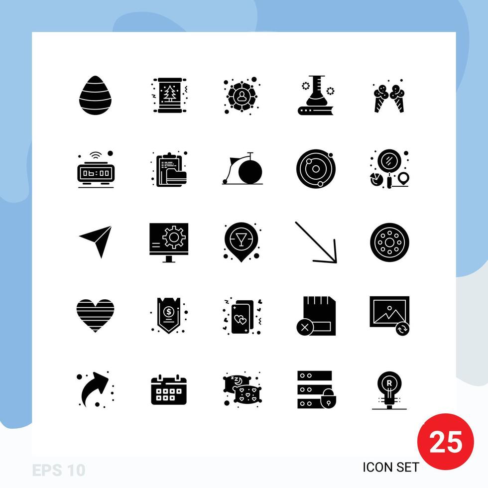 paquete de interfaz de usuario de 25 glifos sólidos básicos de conocimientos científicos de helados ciencia de invierno ciencia de la información y educación elementos de diseño de vectores editables