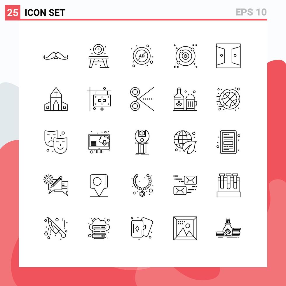 Modern Set of 25 Lines and symbols such as buildings orbit disk galaxy block Editable Vector Design Elements