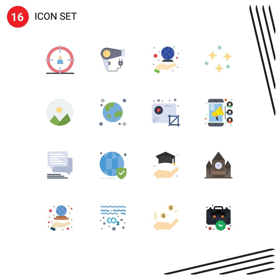 Set of 16 Modern UI Icons Symbols Signs for round image global stars sky Editable Pack of Creative Vector Design Elements