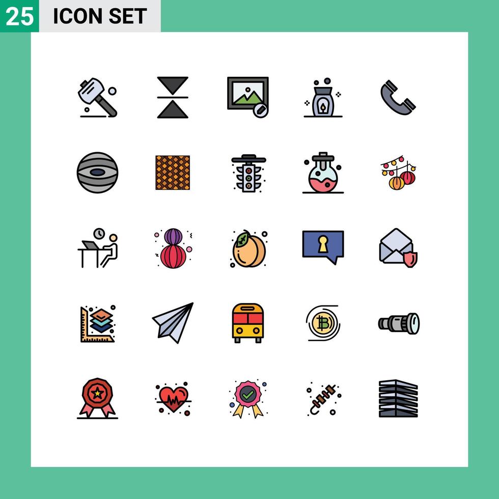25 User Interface Filled line Flat Color Pack of modern Signs and Symbols of planet ui photo phone call Editable Vector Design Elements