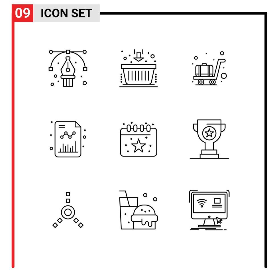 Set of 9 Vector Outlines on Grid for date birthday airport growth chart Editable Vector Design Elements