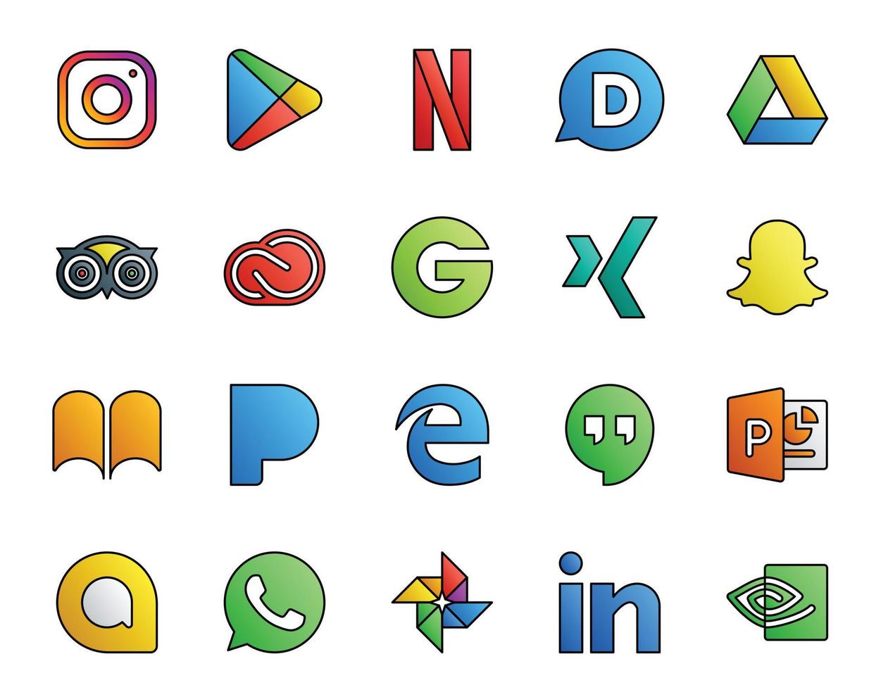 20 Social Media Icon Pack Including hangouts pandora creative cloud ibooks xing vector