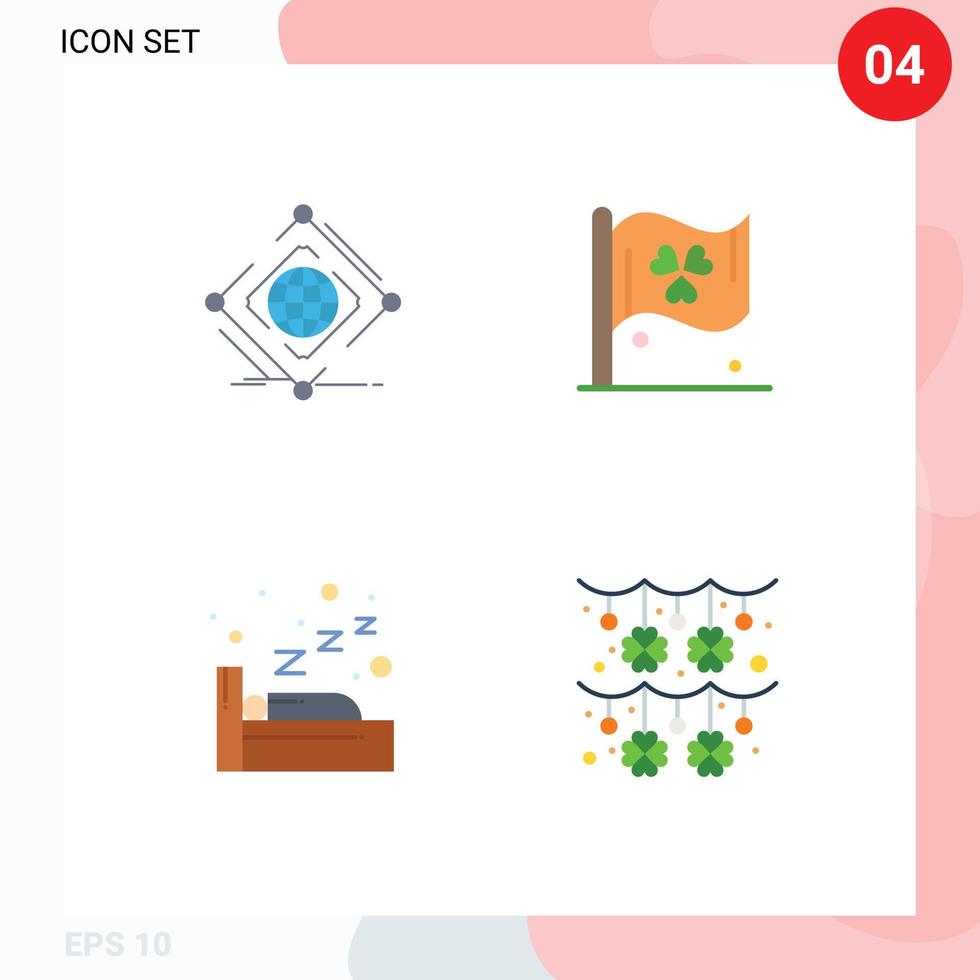 Universal Icon Symbols Group of 4 Modern Flat Icons of complex sleep net sign culture Editable Vector Design Elements