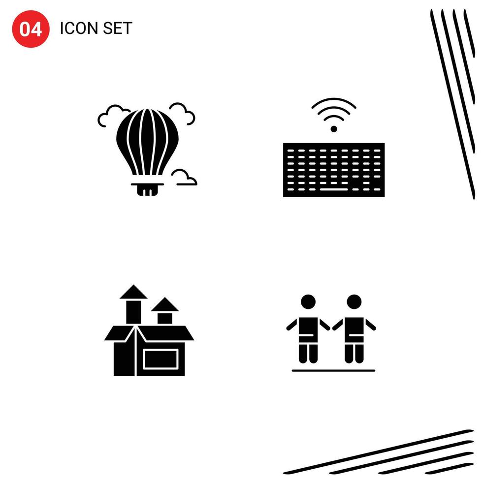 Pack of 4 Modern Solid Glyphs Signs and Symbols for Web Print Media such as balloon method hot keys product Editable Vector Design Elements