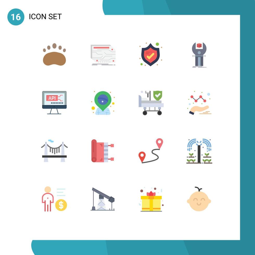 Set of 16 Commercial Flat Colors pack for programming development electronic app shield Editable Pack of Creative Vector Design Elements