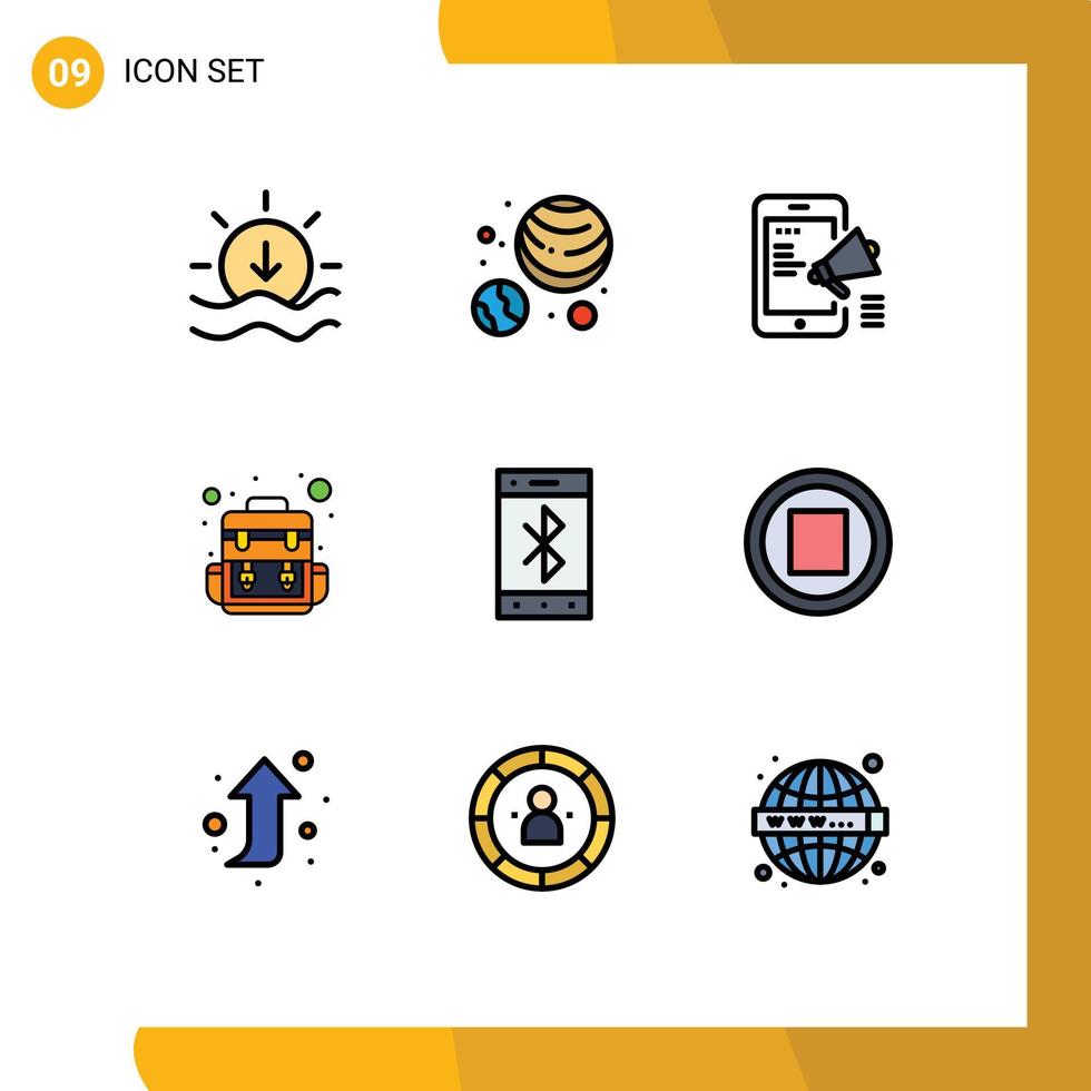 Set of 9 Modern UI Icons Symbols Signs for wireless cell media bluetooth camp Editable Vector Design Elements