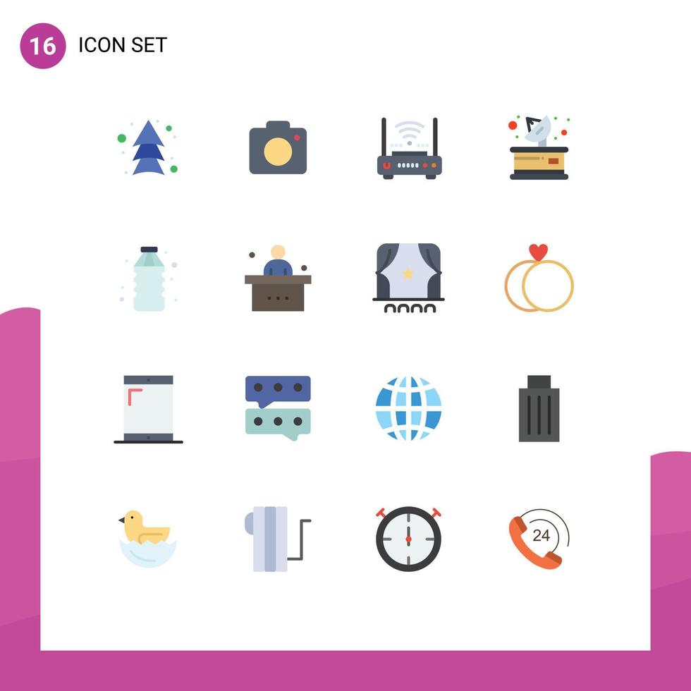 16 Thematic Vector Flat Colors and Editable Symbols of bottle parabolic router media modem Editable Pack of Creative Vector Design Elements
