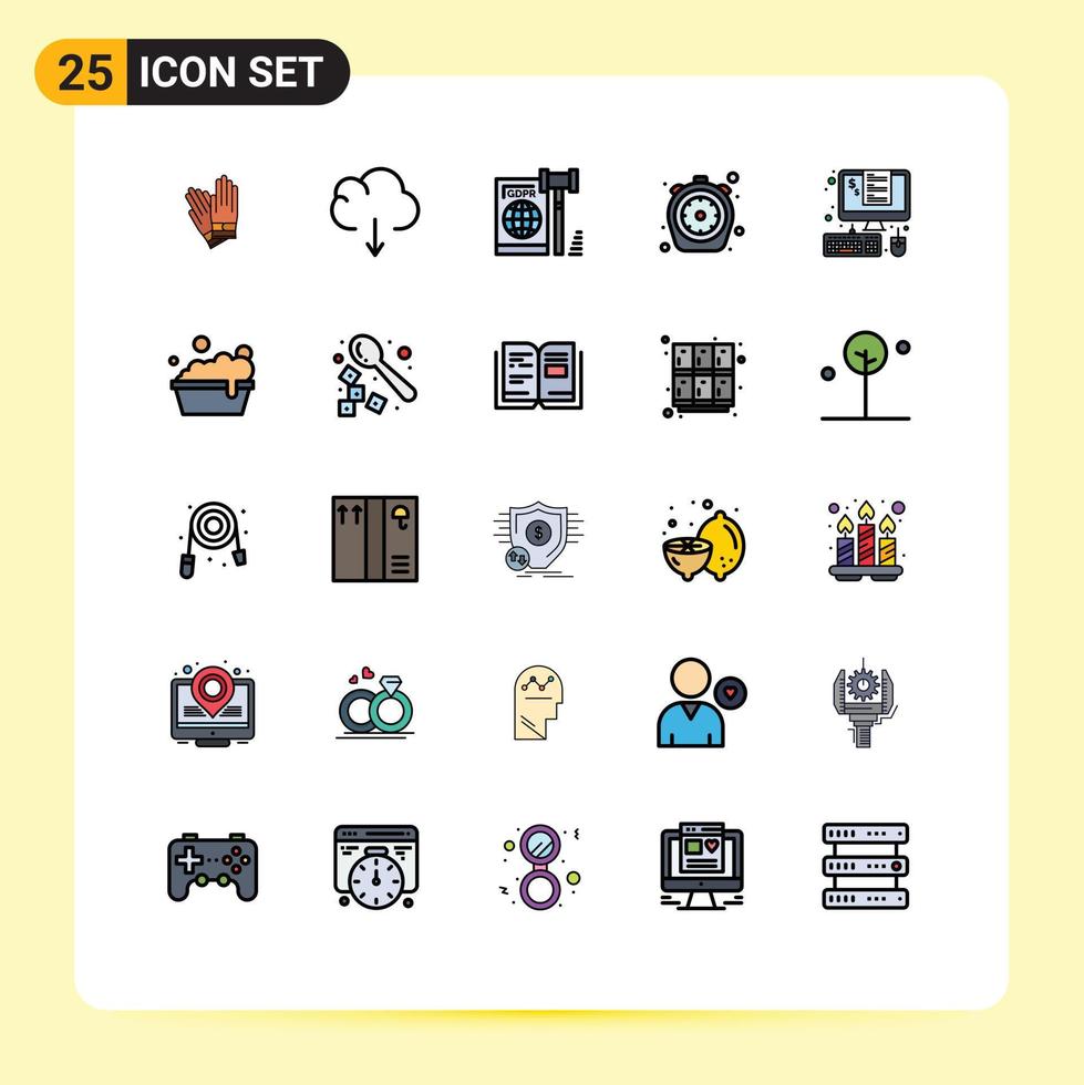 25 User Interface Filled line Flat Color Pack of modern Signs and Symbols of devices time eu kitchen chrono Editable Vector Design Elements