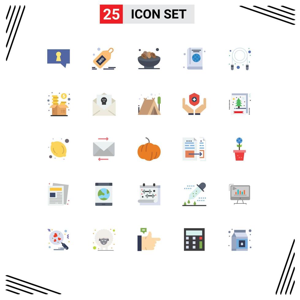 Mobile Interface Flat Color Set of 25 Pictograms of diary cover bowl book ramadan Editable Vector Design Elements