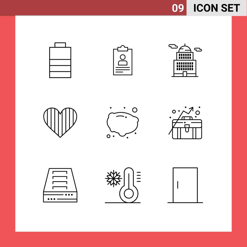 Set of 9 Vector Outlines on Grid for food favorite administration like heart Editable Vector Design Elements