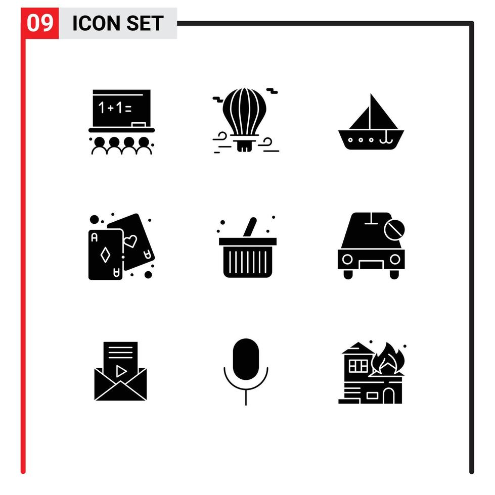 Modern Set of 9 Solid Glyphs Pictograph of play fun travel cards vehicles Editable Vector Design Elements