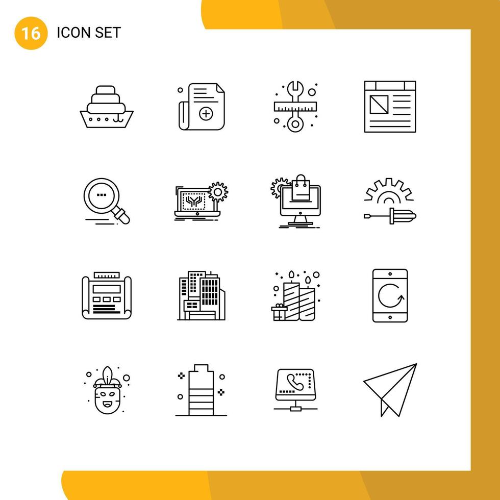 Set of 16 Commercial Outlines pack for blueprint find wrench search page Editable Vector Design Elements