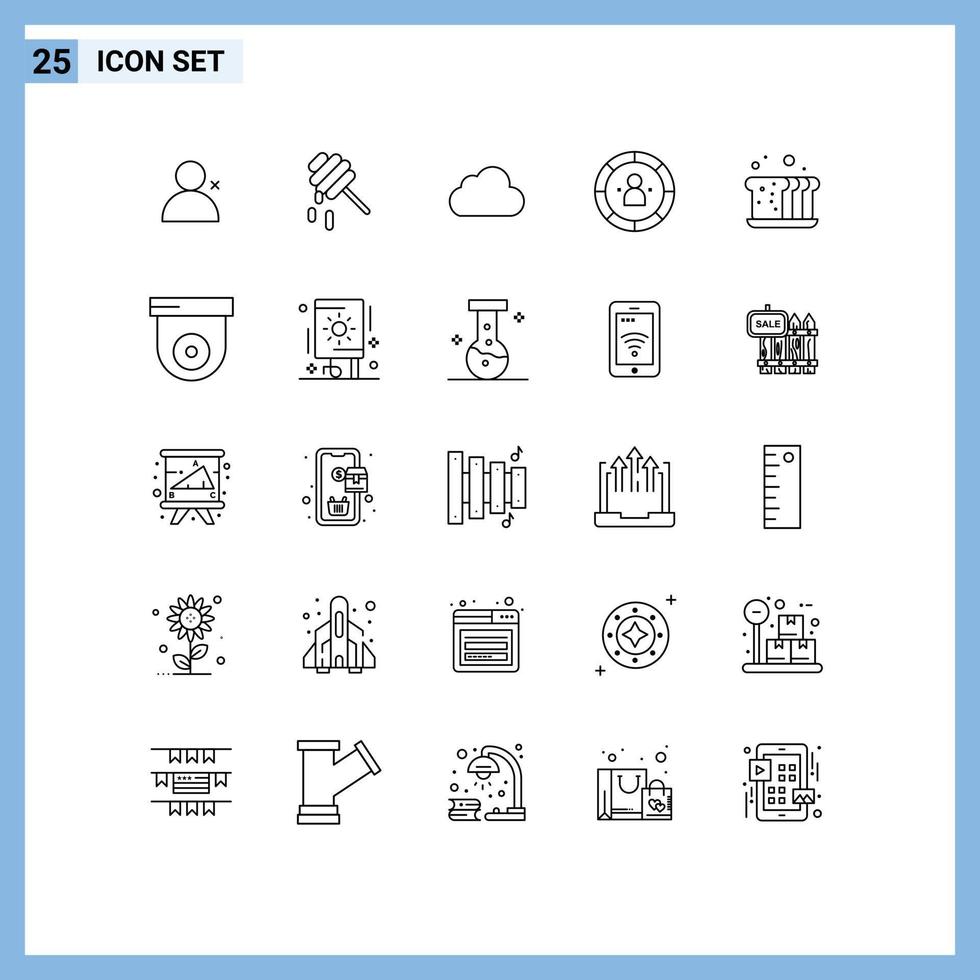 paquete de iconos de vector de stock de 25 signos y símbolos de línea para elementos de diseño de vector editables de eficiencia de persona de almacenamiento de panadería de pan