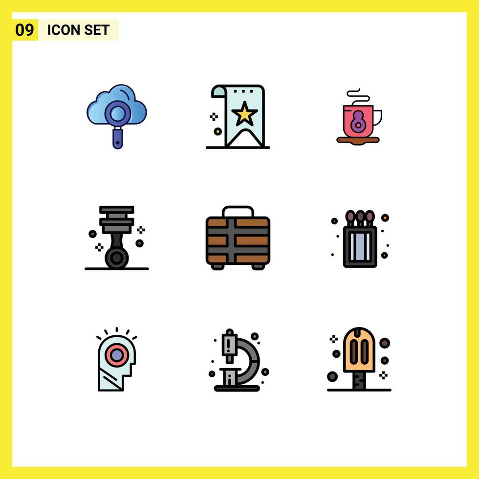 Pictogram Set of 9 Simple Filledline Flat Colors of holiday tools reputation piston car Editable Vector Design Elements