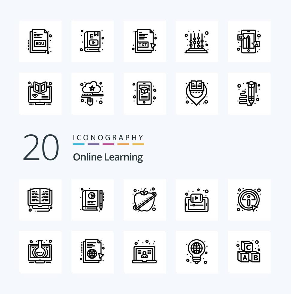 20 Online Learning Line icon Pack like smartphone elearning education document healthy vector