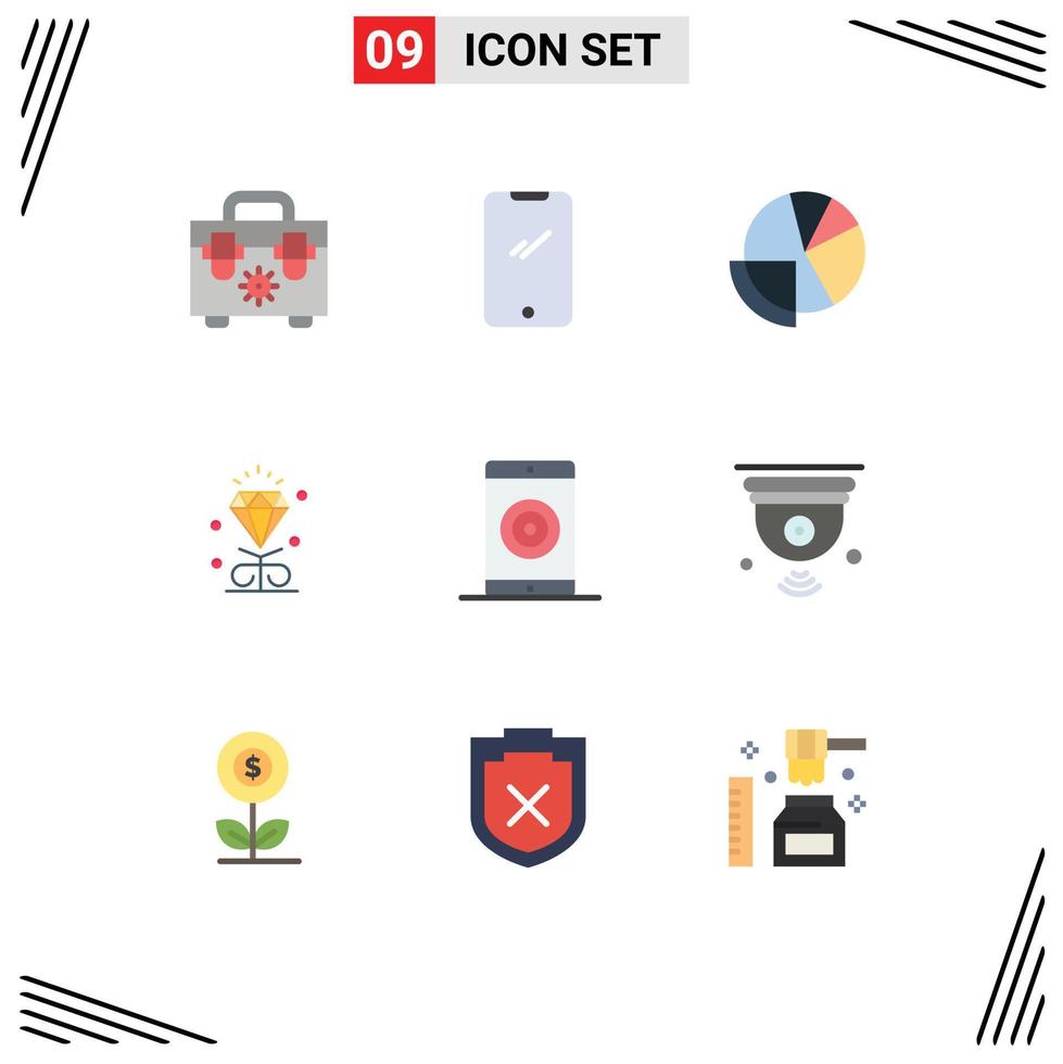 Pack of 9 Modern Flat Colors Signs and Symbols for Web Print Media such as engine heart financial data love finance Editable Vector Design Elements