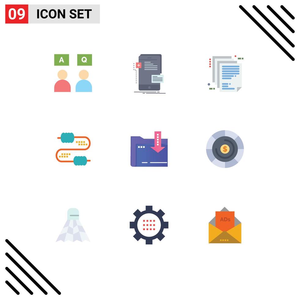 Modern Set of 9 Flat Colors and symbols such as capacitors wire developer cable file Editable Vector Design Elements