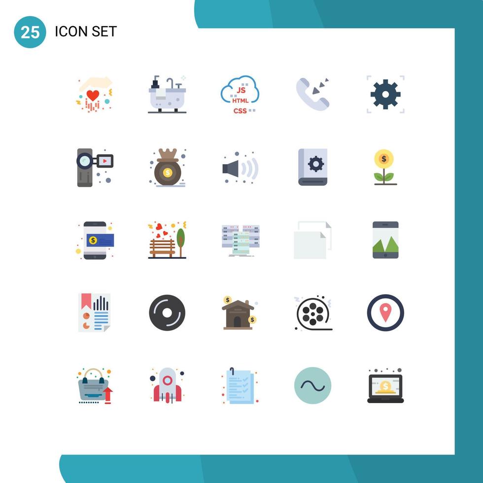 Pictogram Set of 25 Simple Flat Colors of setting cinema coding phone communication Editable Vector Design Elements