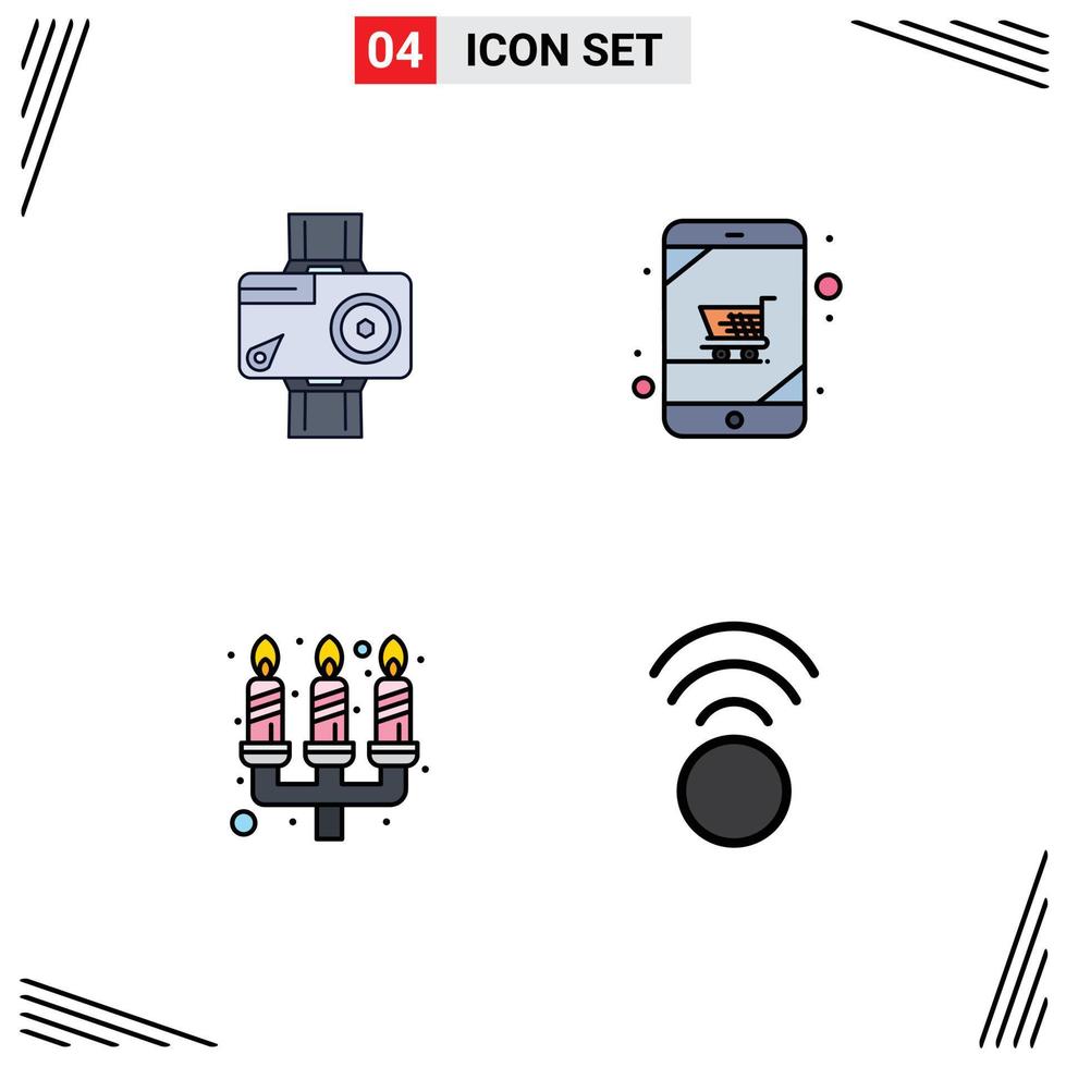 paquete de iconos de vector de stock de 4 signos y símbolos de línea para elementos de diseño de vector editables de llama de dispositivo de video de vela de cámara